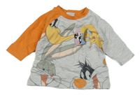 Nové - svetlošedá -oranžové melírované tričko s LOONEY TUNES