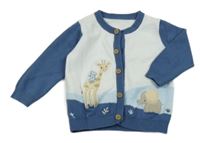 Bielo-světlemodro-tmavomodrý prepínaci sveter so zvieratkami little nutmeg