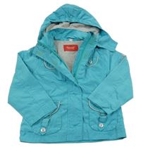 Modrozelená šušťáková jarná bunda s výšivkou a odopínacíá kapucňou BLUE FLAME