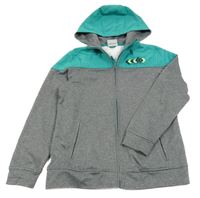 Šedo-modrozelená melírovaná thermo propínací mikina s potiskem a kapucí YIGGA