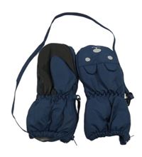 Tmavomodro-černé šusťákové zateplené palcové s čumáčkem a šňůrkou Smile