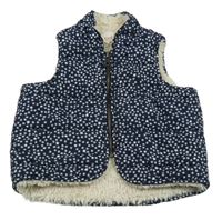 Tmavomodrá prešívaná šušťáková zateplená vesta s hviezdičkami seed