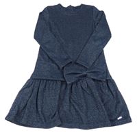 Tmavomodro-stříbrné melírované teplákové šaty s mašlí coccodrillo