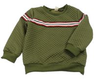 Khaki prešívaná vyteplená mikina s pruhmi