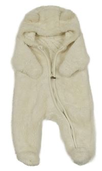 Smotanová chlpatá podšitá kombinéza s kapucňou s uškami H&M