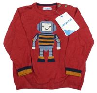 Nové - tmavočervený vlnený sveter s robotom maoyral