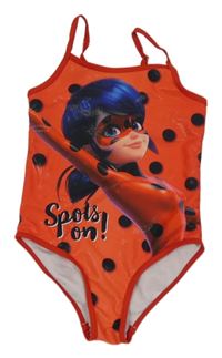 Červeno-černé puntíkaté jednodílné plavky s Miraculous 