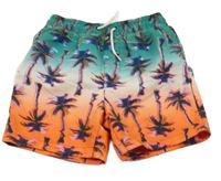 Tmavozeleno-křiklavě oranžové plážové kraťasy s palmami Next