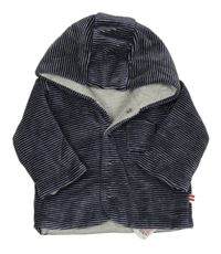 Tmavomodro-světlešedý pruhovaný sametový zateplený kabátek s kapucí M&S