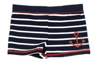 Tmavomodro-biele pruhované nohavičkové plavky s kotvou Topolino