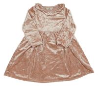 Svetloružové zamatové šaty s volánikom H&M