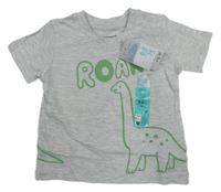 Nové - sivé melírované tričko s dinosaurom PRIMARK