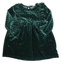Smaragdové bodkovaná é zamatové šaty s volánikmi H&M