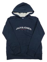 Tmavomodrá mikina s logom a vreckom a kapucňou JACK&JONES