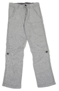 Černošedo-bílé melírované lněné rolovací kalhoty H&M