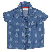 Modrá rifľová košeľa s lodičkami F&F