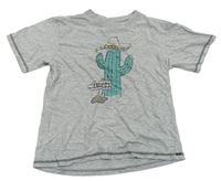 Sivé melírované tričko s kaktusom