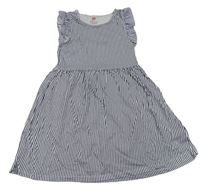Tmavomodro-biele pruhované bavlnené šaty s volánikmi H&M