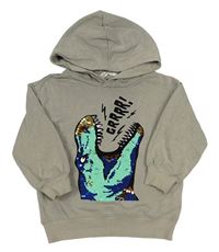 Sivá mikina s dinosaurem z překlápěcích flitrů a kapucňou H&M