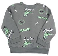 Tmavosivá mikina s dinosaury na skatu Primark