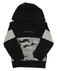 Černo-šedá mikina s army vzorem a kapucí Matalan