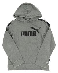 Šedá melírovaná mikina s logem a kapucí Puma