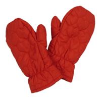 Červené prošívané šusťákové zimní palcové rukavice se srdíčky H&M