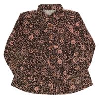 Tmavohnědo-růžová vzorovaná manšestrová halenka