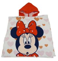 Bílo-červené osuškové pončo s Minnie se srdíčky a kapucí Disney