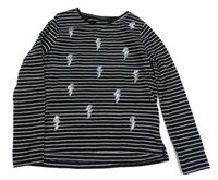 Čierno-biele pruhované tričko s blesky z flitrů C&A