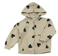 Béžová prepínaci mikina so srdiečkami a kapucňou H&M
