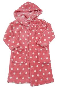 Tmavorůžový puntíkatý chlupatý župan s kapucí Alive