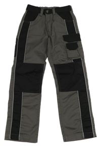 Tmavošedo-černé pracovní kalhoty s kapsami