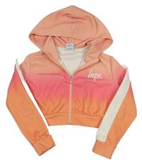 Ružovo-marhuľová ombré športová prepínaci crop mikina s kapucňou Hype