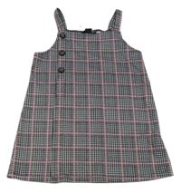 Čierno-bielo-červené kockované šaty s gombíkmi Primark