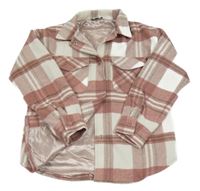 Starorůžovo-bílo-khaki kockovaná vlnená podšitá košeľová bunda George