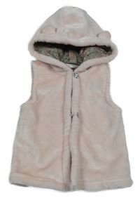 Svetloružová kožušinová vesta s kapucňou