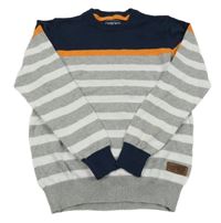 Sivo-bielo-tmavomodrý sveter s pruhmi Cherokee