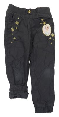 Antracitové plátěné podšité cuff kalhoty s Elsou a vločkami C&A
