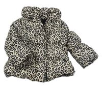Béžovo-čierna šušťáková zimná bunda s leopardím vzorom F&F
