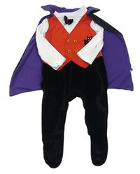 Kostým - Černo-červeno-bílý overal s fialovým pláštěm a motýlkem F&F