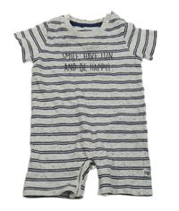 Šedo-tmavomodrý pruhovaný kraťasový overal s nápisem F&F