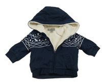 Tmavomodrá zateplená vzorovaná propínací mikina s kapucí 