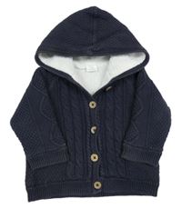 Tmavomodrý vzorovaný zateplený propínací svetr Next