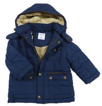 Tmavomodrá šusťáková zimní prošívaná bunda s kapsami a kapucí Mayoral