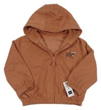 Nové - hnědá propínací oversize mikina s buvolem a kapucí 