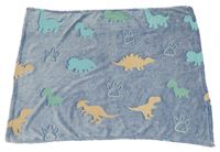 Modrá chlupatá deka s dinosaury 