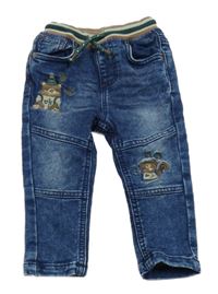 Nové - Tmavomodré skinny rifle s úpletovým pasem 