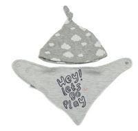 2 set - šedá čepice s mraky + šedý slinták s nápisem 