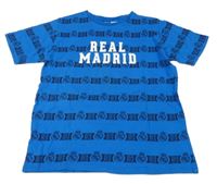 Modré pruhované tričko s nápisem 